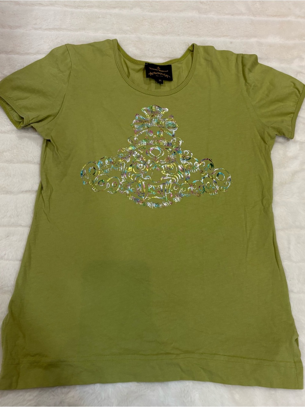 Vivienne Westwood Olive Green Short Sleeve Tee with Holographic Orb